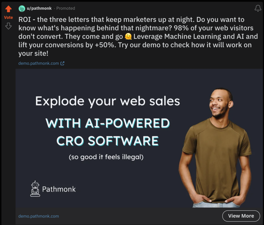 PATHMONK AD Reddit Ads Example